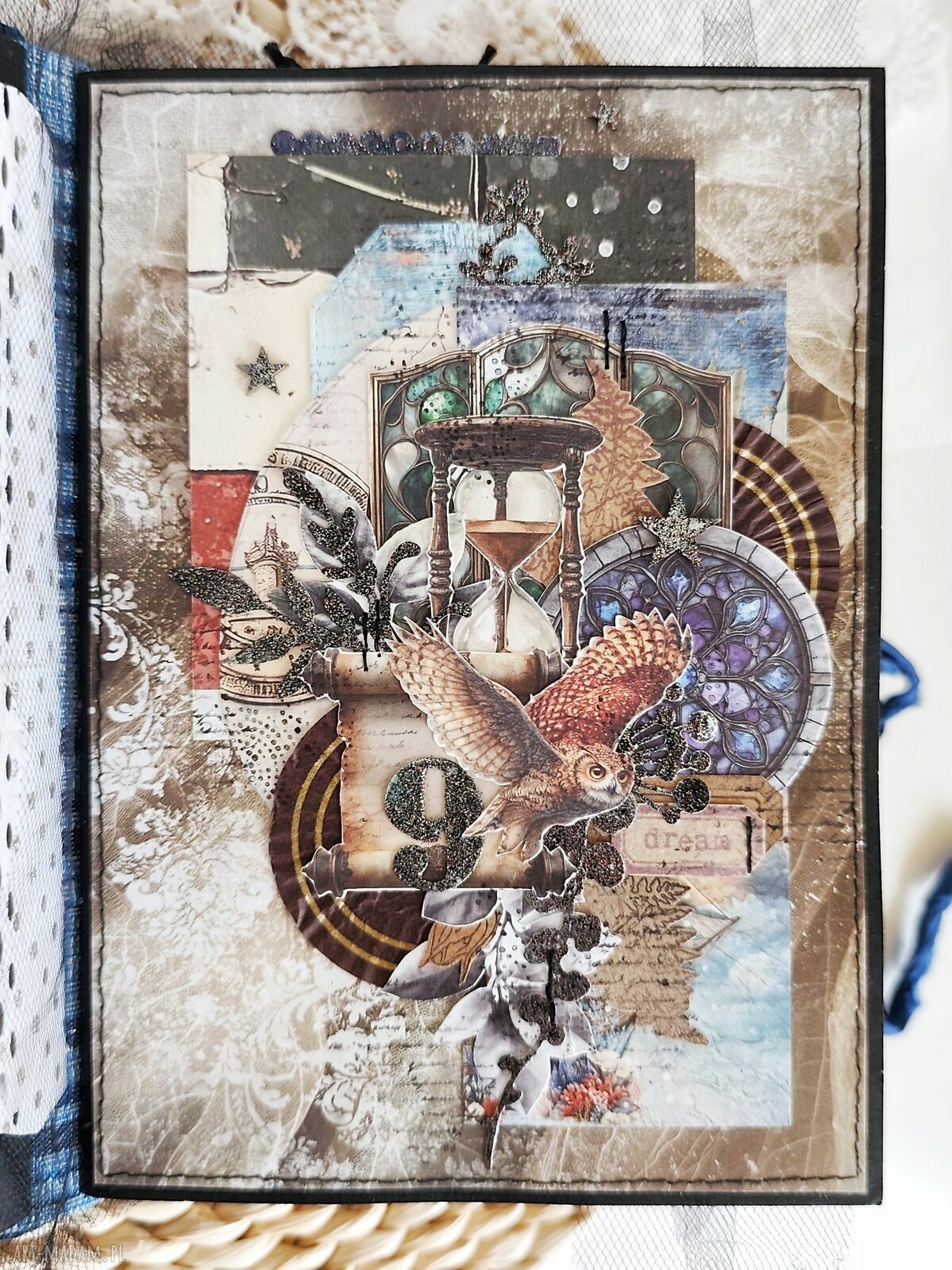 Magiczny junk journal A5 - ręcznie robiony notes fantasy z kotem i księżycem