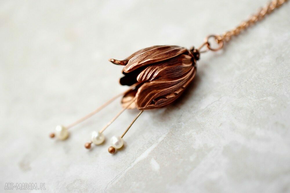 naszyjniki: Magiczny kwiat różowo pozłacany łańcuszek ręcznie zrobione