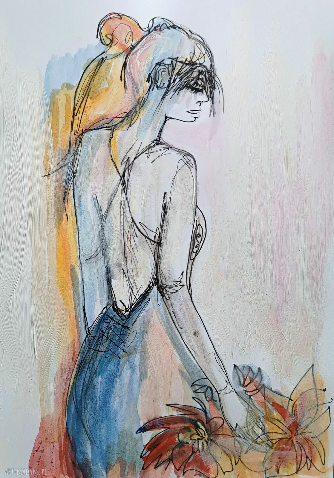 Akwarela „Magiczny ogród” - autorska grafika A4 w technice mixed media