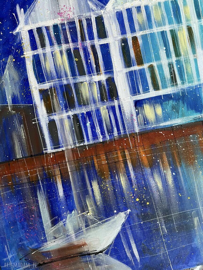 Magiczny wieczór. Gdańsk - ręcznie malowany obraz na płótnie 140x80 cm