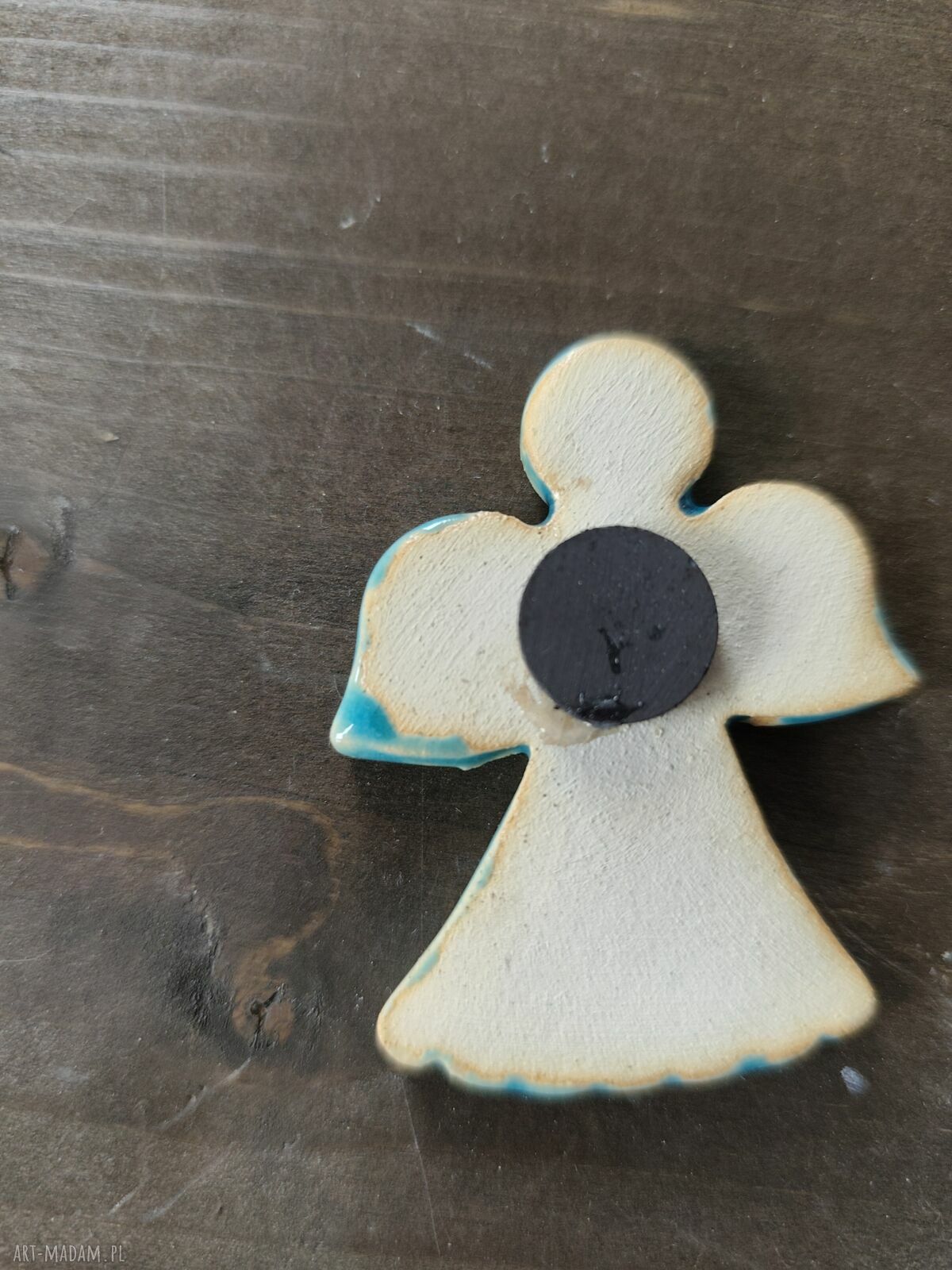 Turkusowy magnes ceramiczny Anioł na lodówkę - rękodzieło
