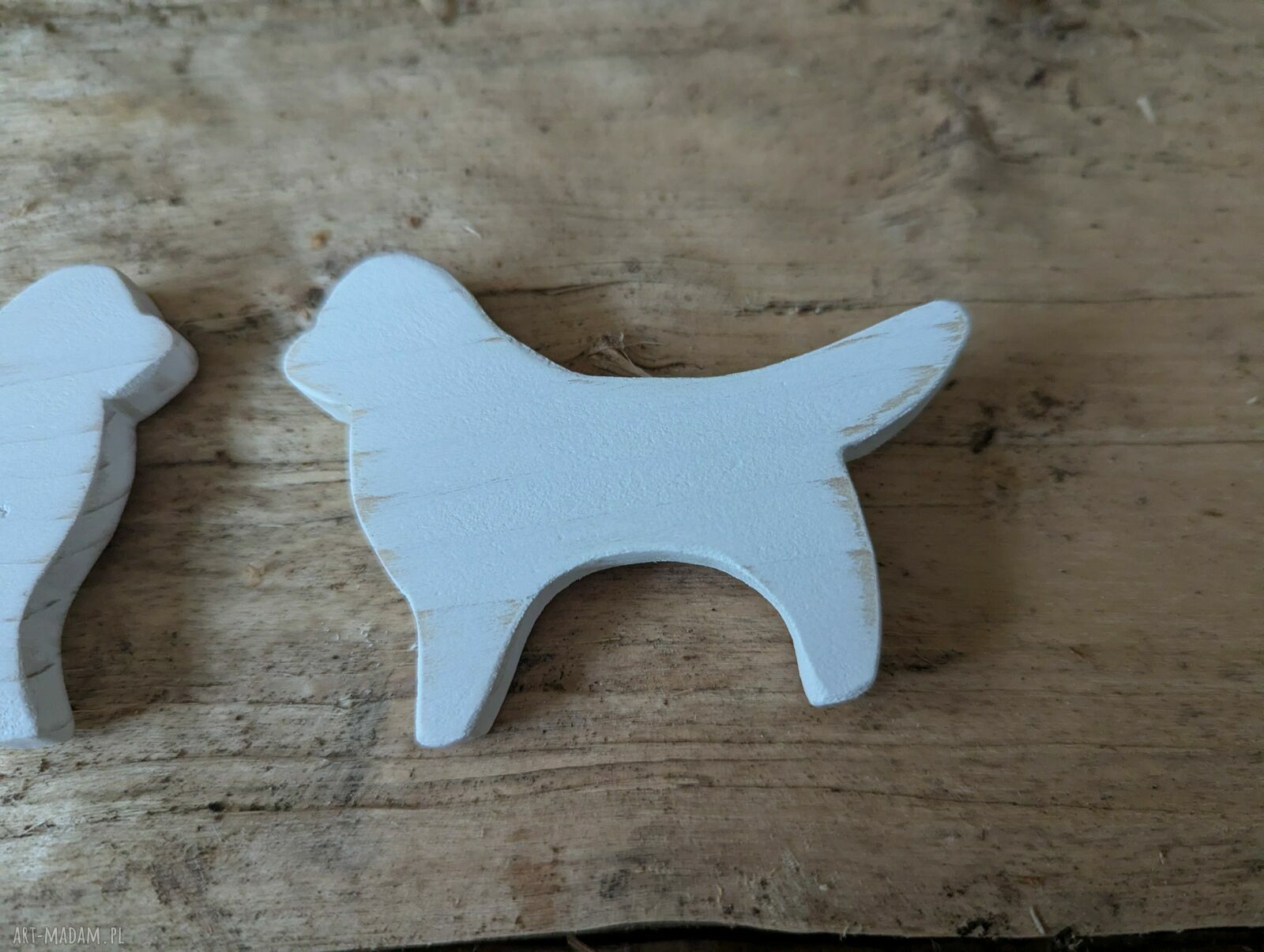 Drewniane magnesy na lodówkę Pieski - zestaw 2 szt. białe, handmade
