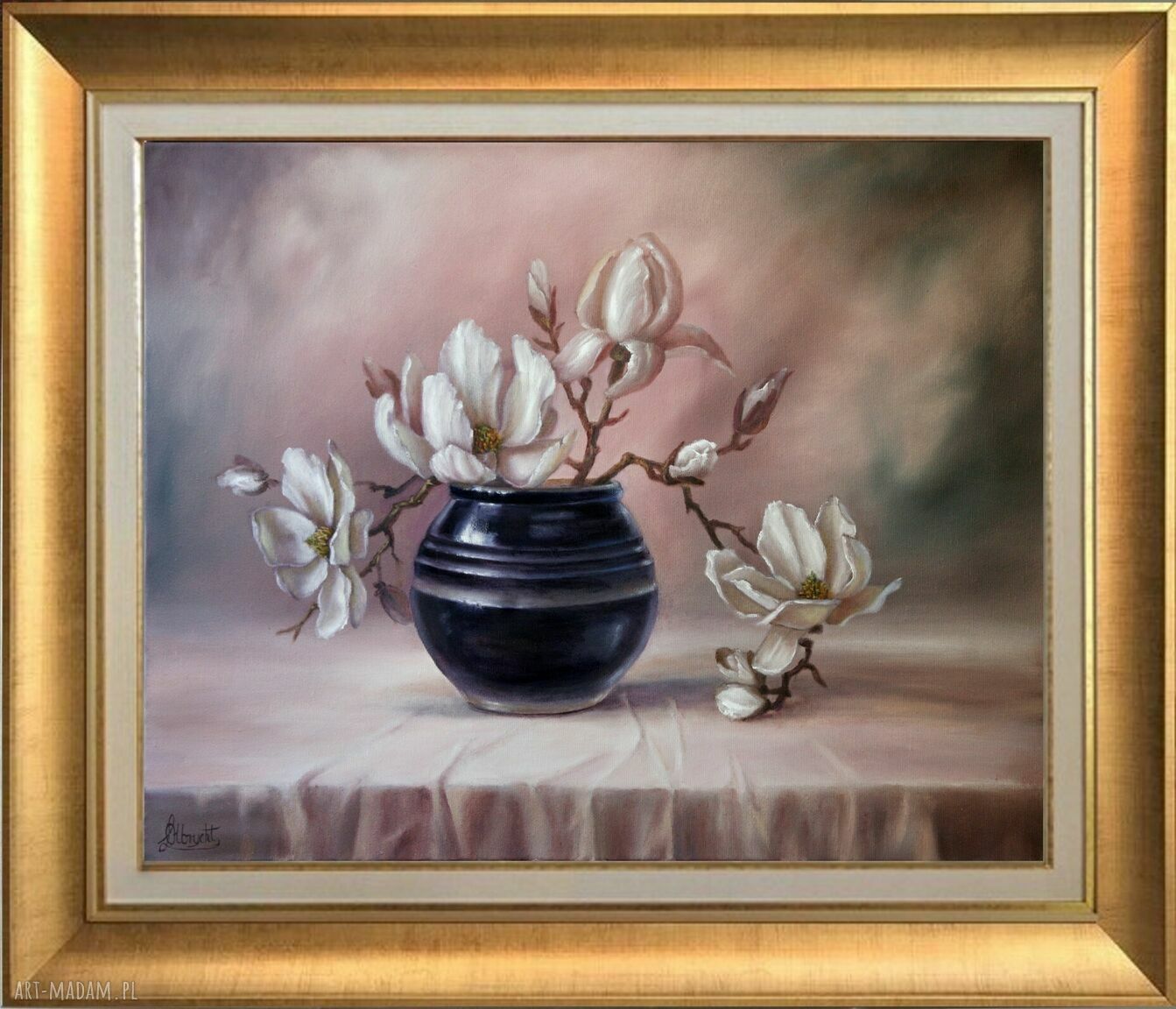 Obraz olejny Magnolia, bukiet w wazonie - ręcznie malowany 46x61 cm