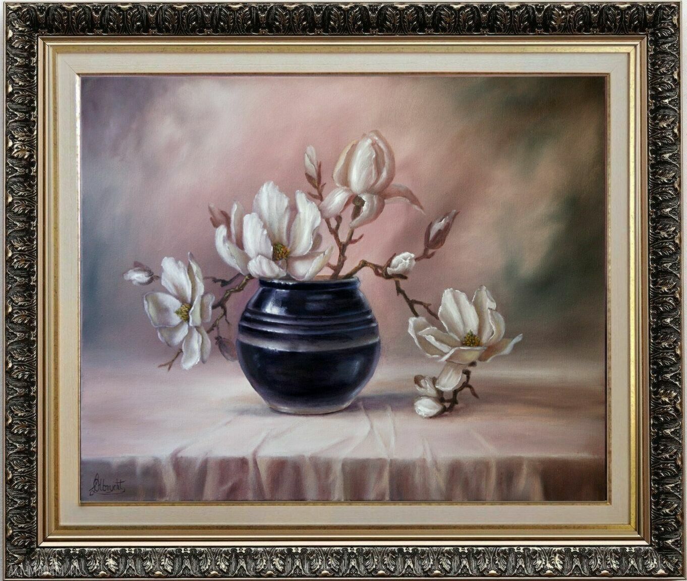Obraz olejny Magnolia, bukiet w wazonie - ręcznie malowany 46x61 cm