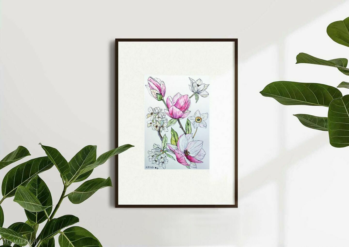 Akwarela „Magnolie” - oryginalny obraz kwiatowy A4