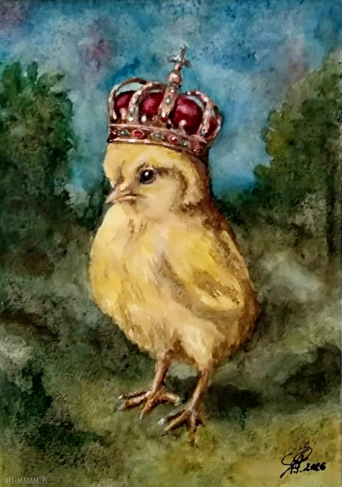 Majestatyczne pisklę - ręcznie malowana akwarela