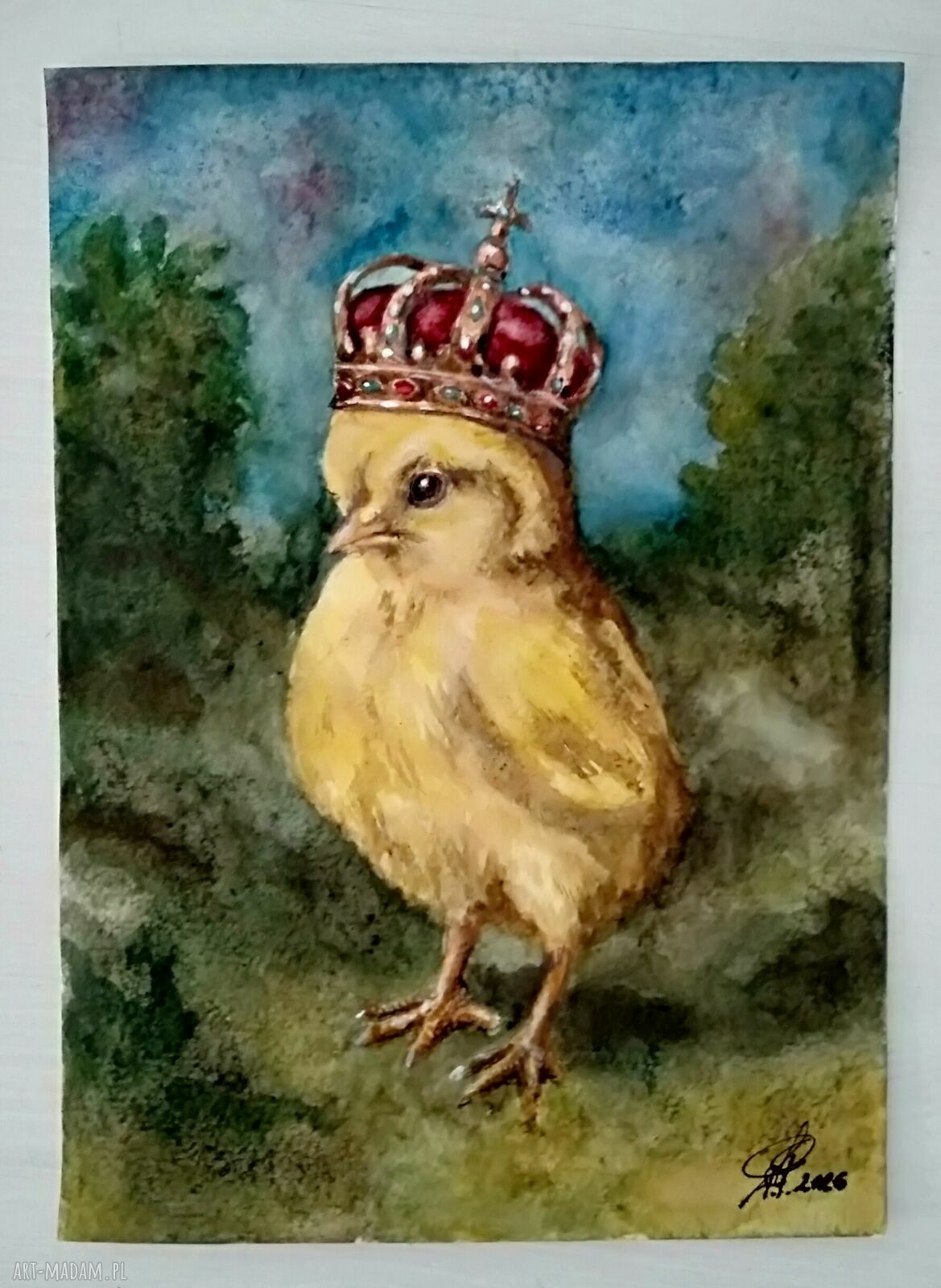Majestatyczne pisklę - ręcznie malowana akwarela