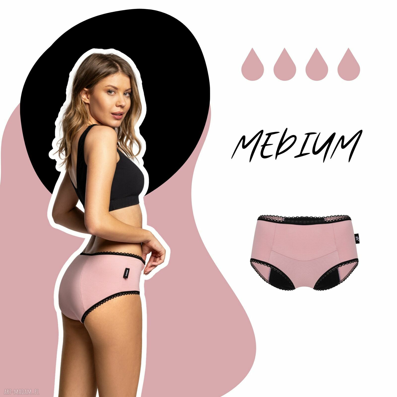 Majtki menstruacyjne PINK - Medium AFORIOS ręcznie robione