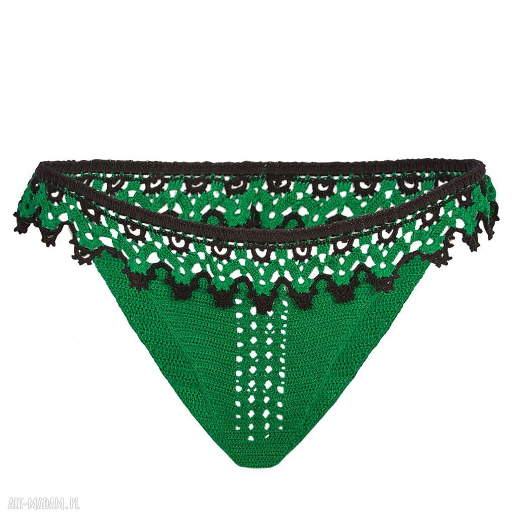 Majtki Natalie - zielone, koronkowe i handmade z bawełny 100%