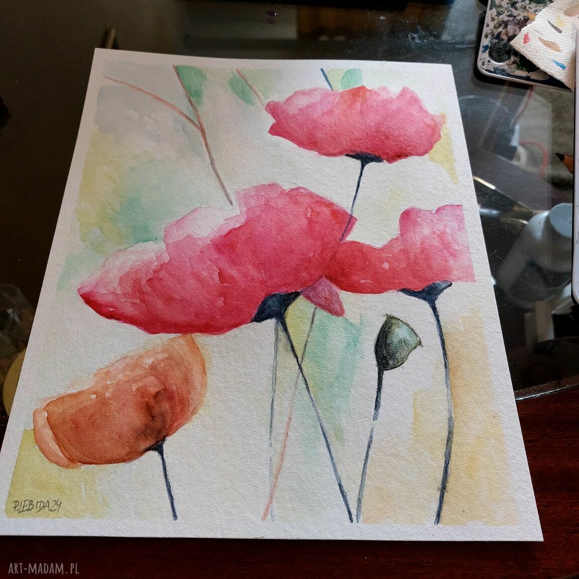 Oryginalna akwarela „Maki” 24 x 30 cm - ręcznie malowany obraz