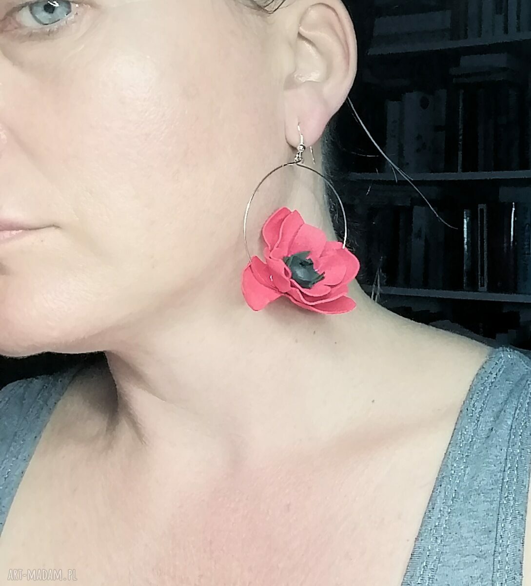 Kolczyki maki lekkie, duże - boho i etno flok