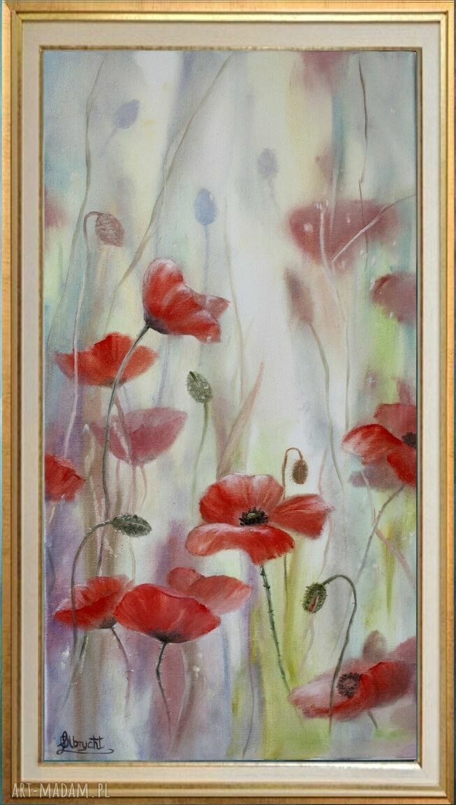 Maki Impresja - ręcznie malowany obraz olejny na płótnie 60x30 cm