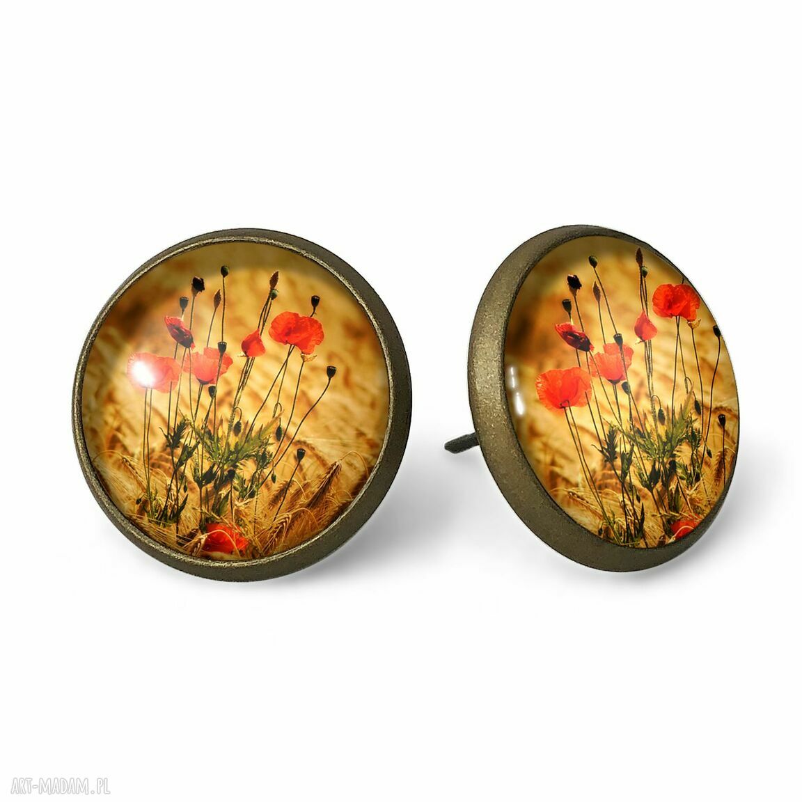 Maki kolczyki wkręty sztyfty polne kwiaty prezent ręcznie robione