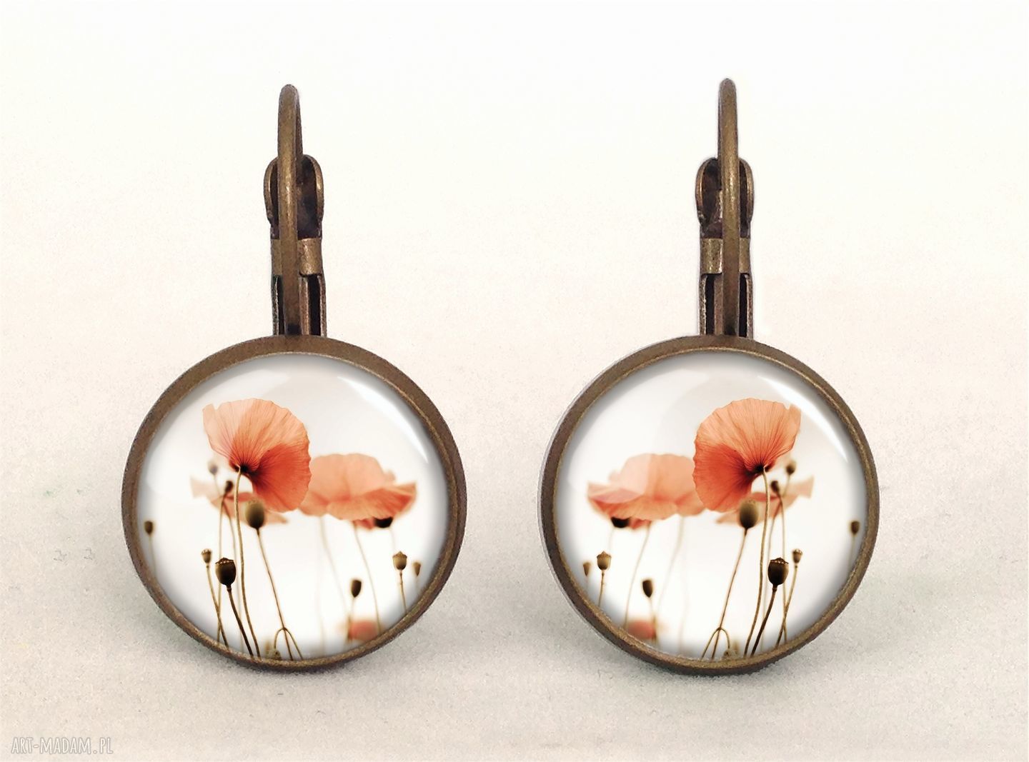 Maki małe kolczyki wiszące polne kwiaty prezent ręcznie robione