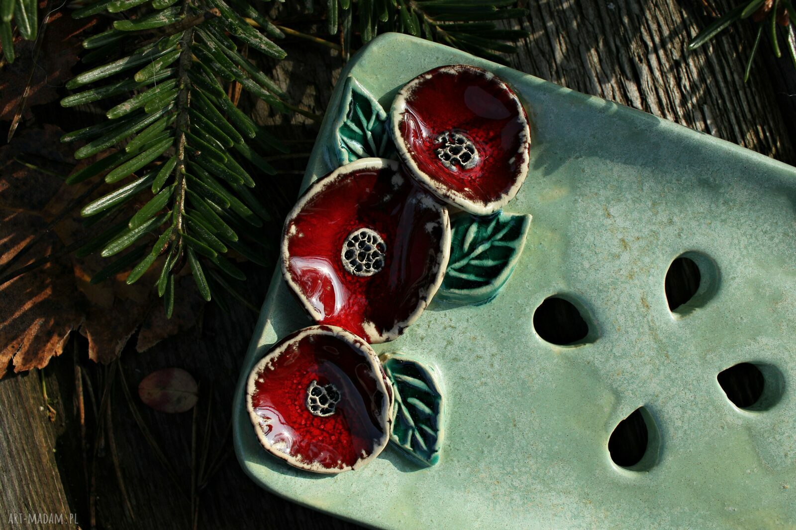 Mydelniczka ceramiczna Maki - turkusowa z odpływem