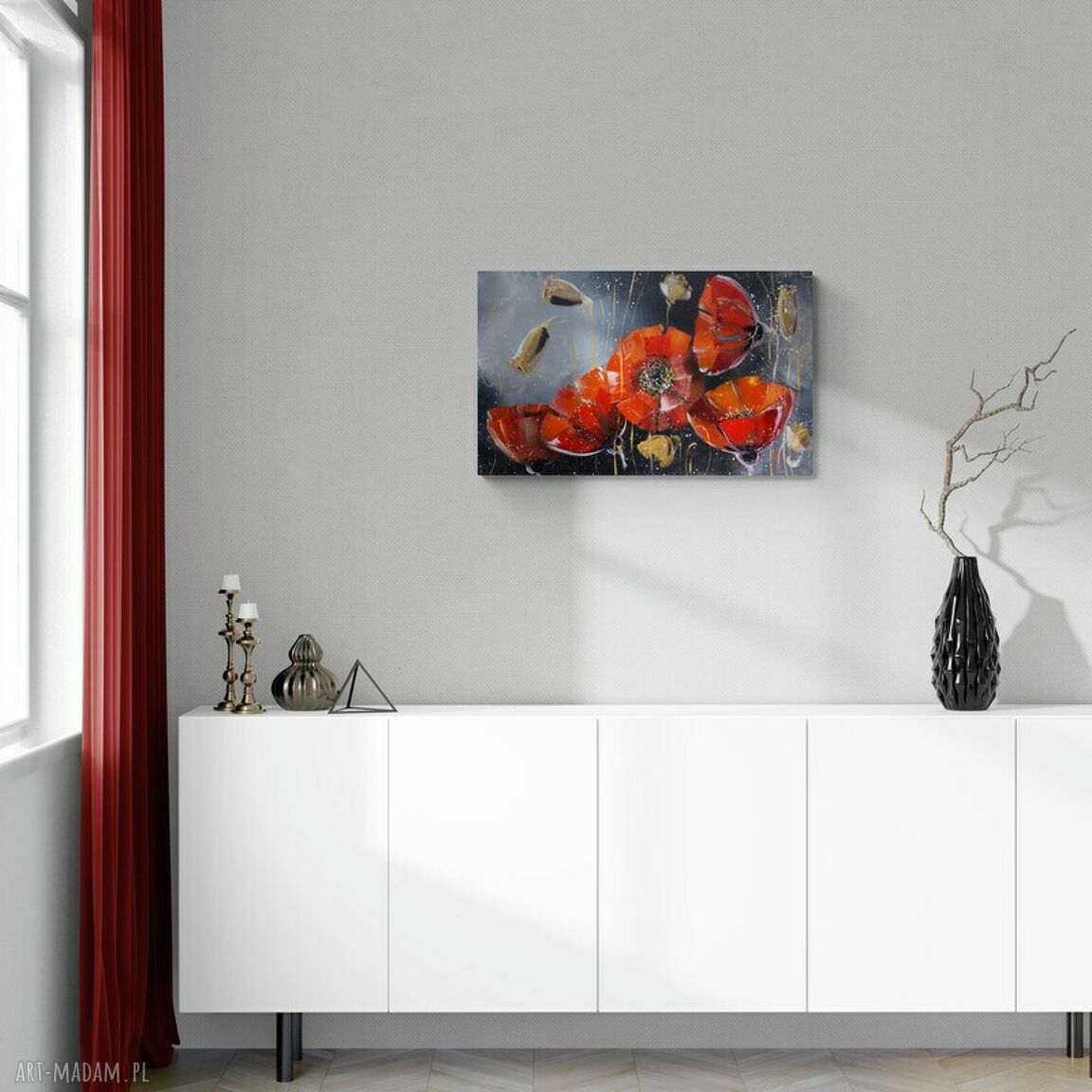 Maki na czarnym tle - obraz giclee na płótnie Canvas