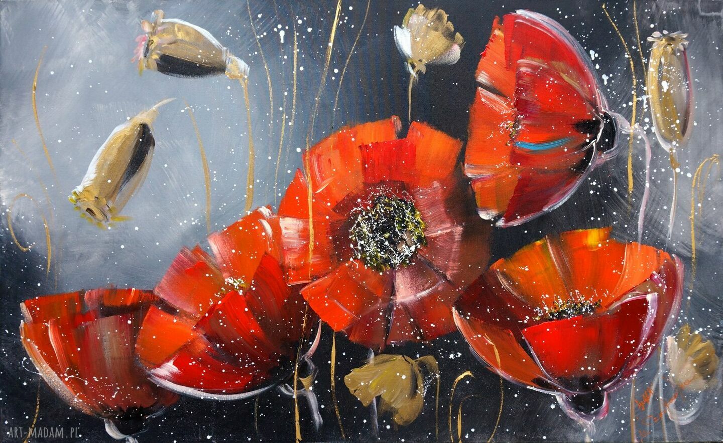 Maki na czarnym tle - obraz giclee na płótnie Canvas