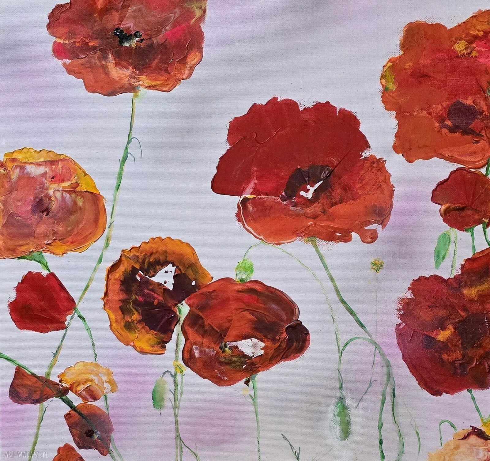 Maki - czerwone kwiaty do salonu, obraz akrylowy na płótnie 50x50