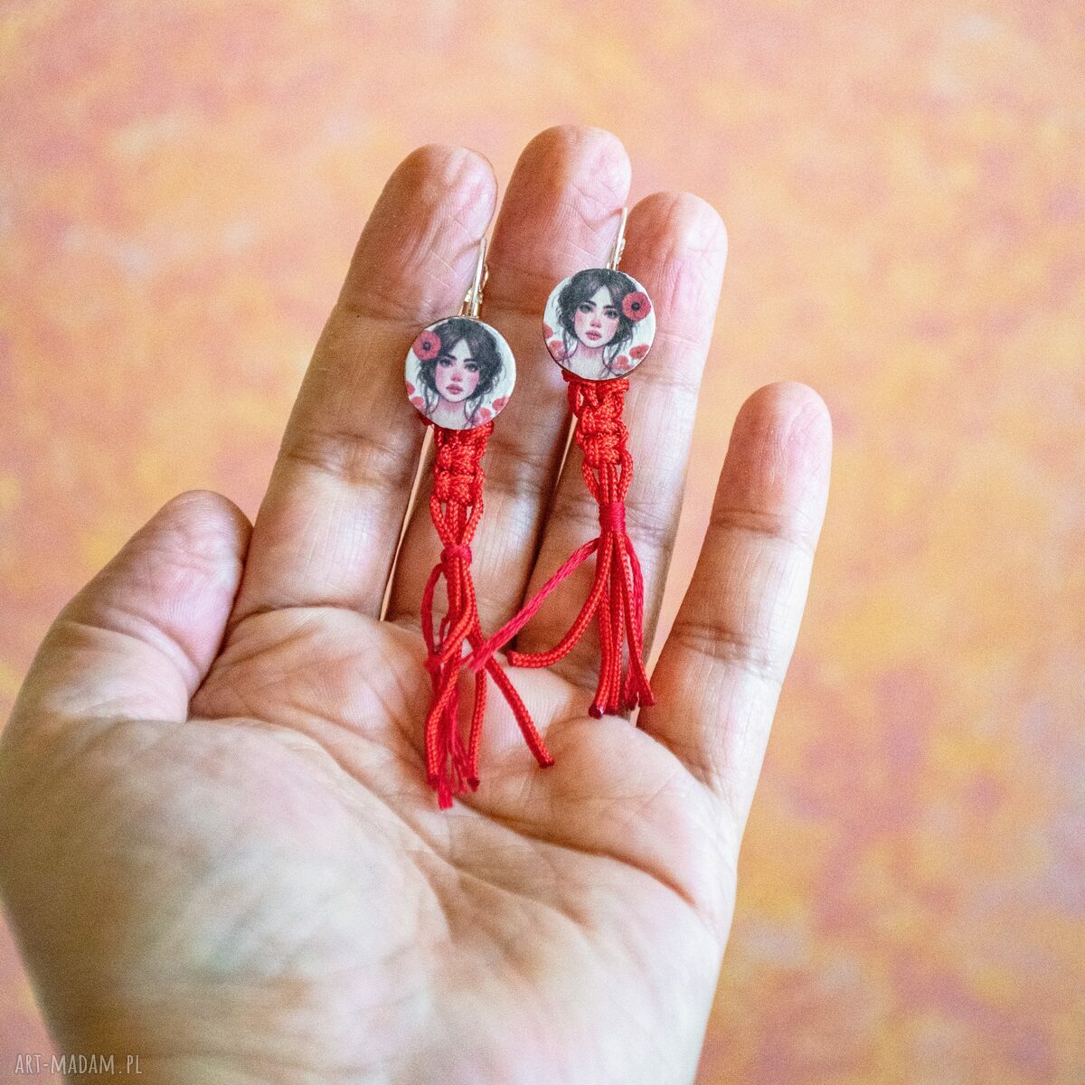 Kolczyki Makowa Panienka - boho makrama z makami (handmade)