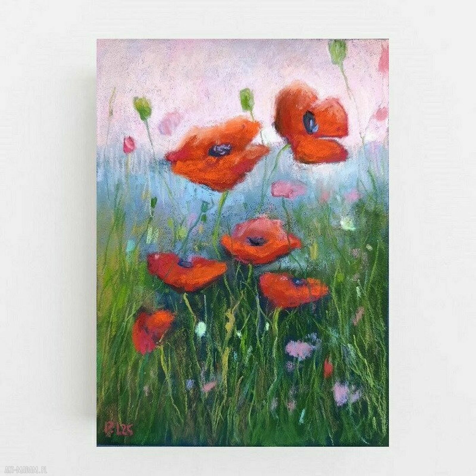 Makowa Łąka - oryginalny rysunek pastelami suchymi 24x18 cm