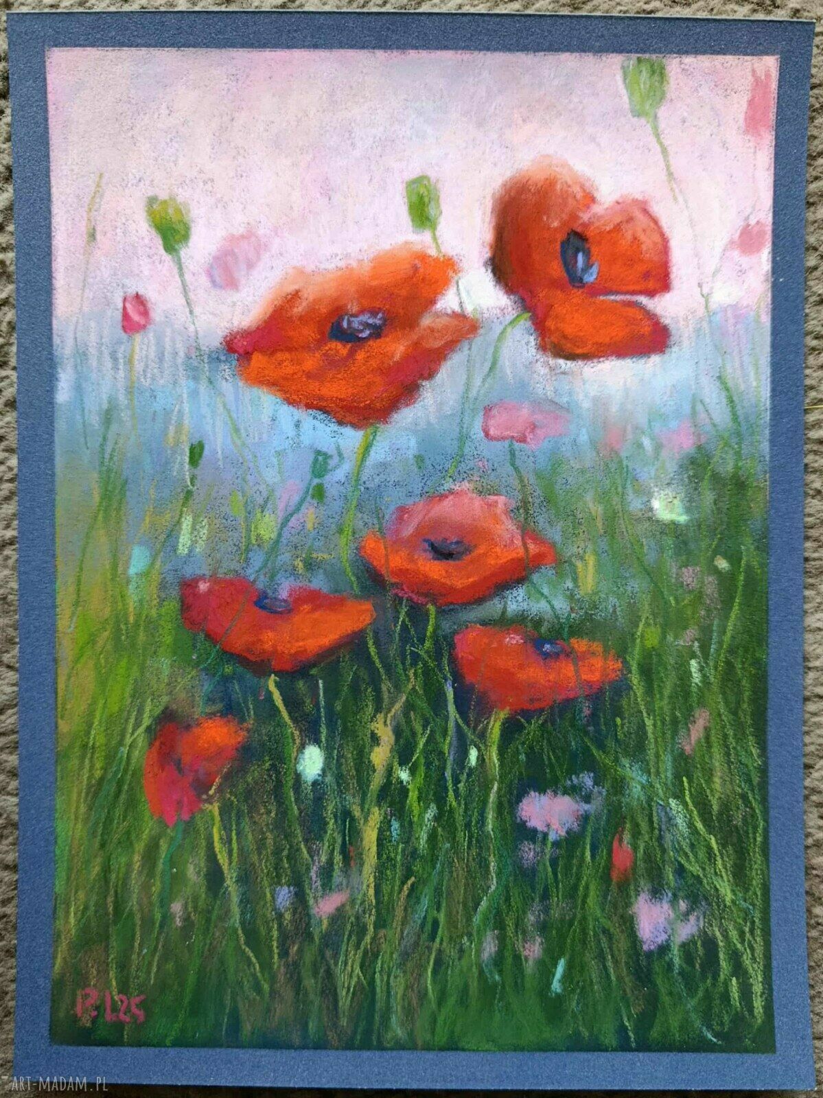 Makowa Łąka - oryginalny rysunek pastelami suchymi 24x18 cm