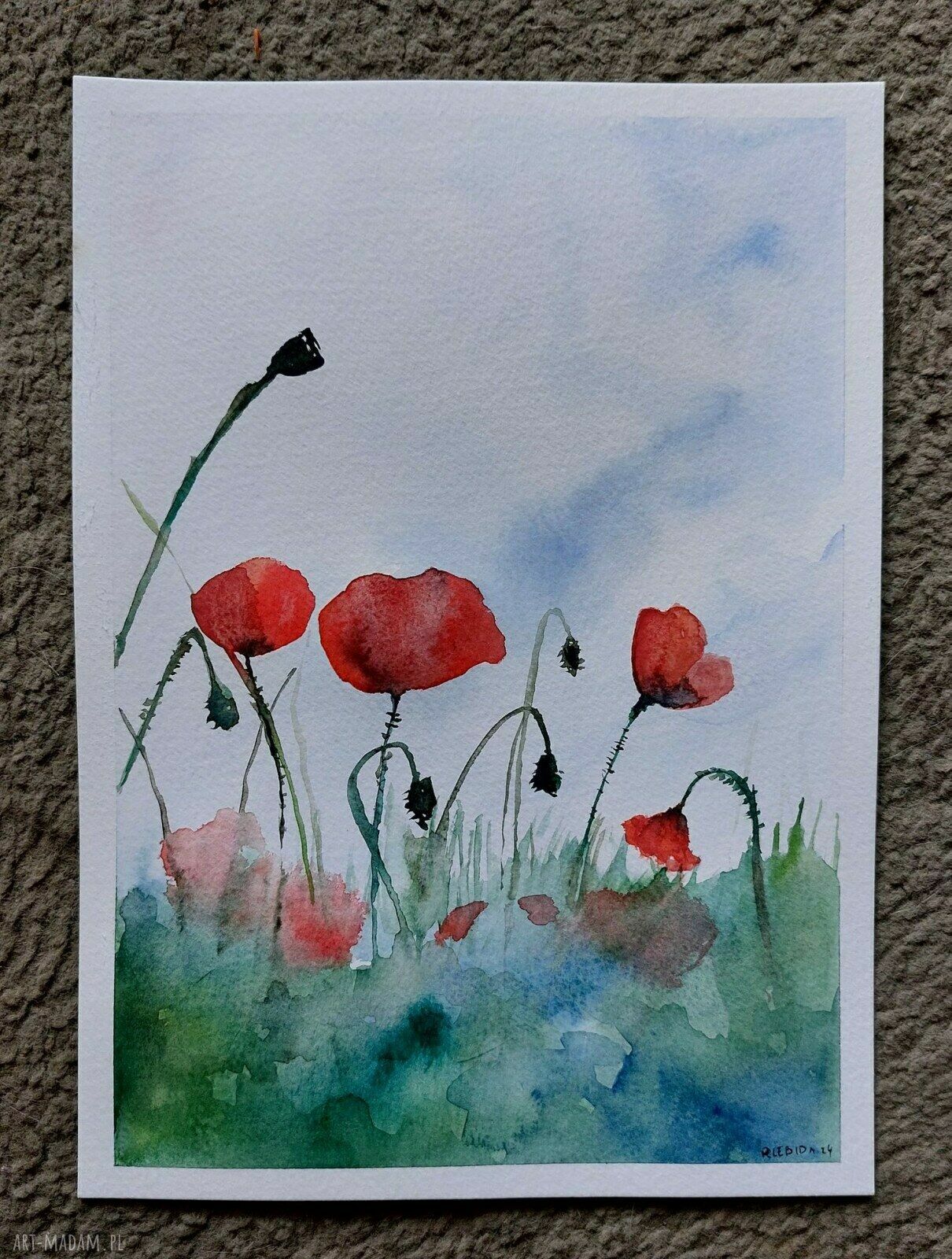 Makowa Łąka - akwarela formatu 25/18 cm