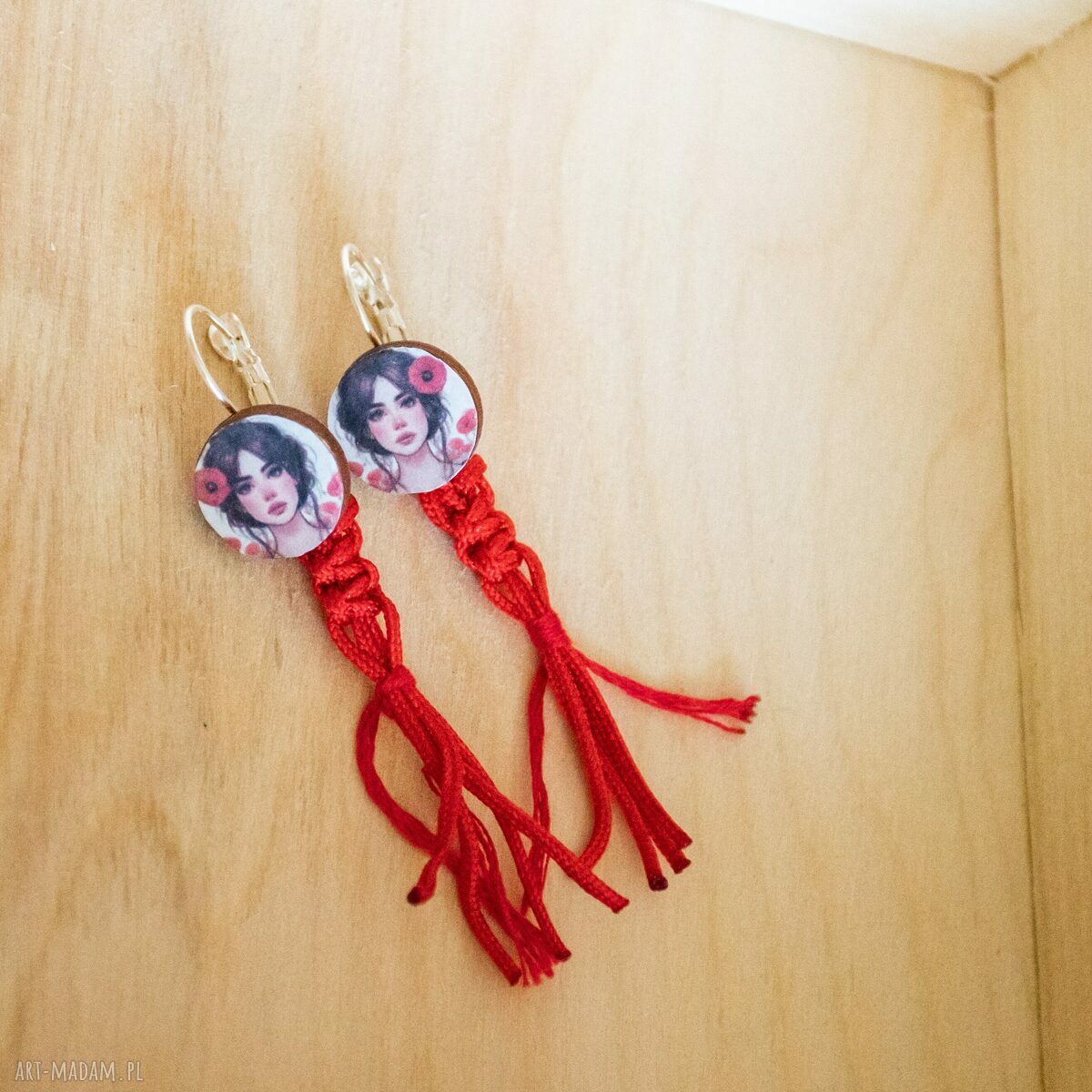 Kolczyki Makowa Panienka - boho makrama z makami (handmade)