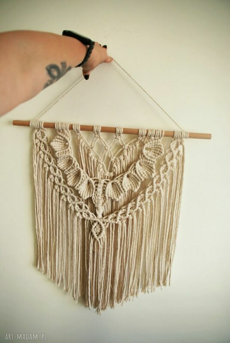 Makrama boho 50 cm - zawieszka na ścianę z ecru sznurka