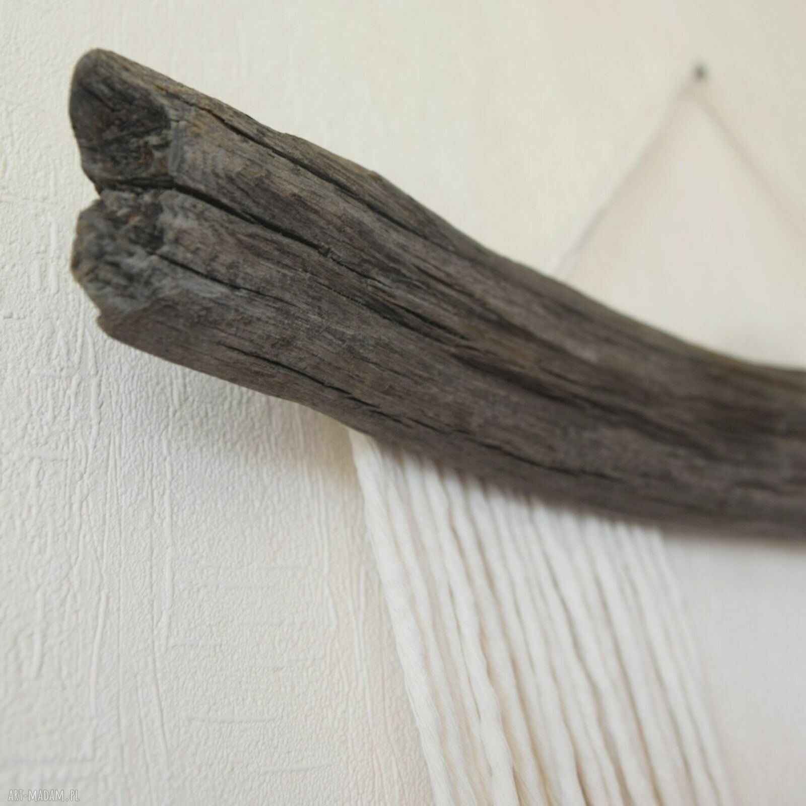Makrama dekoracja ścienna Japandi Wabi-Sabi ze starego drewna i miedzią