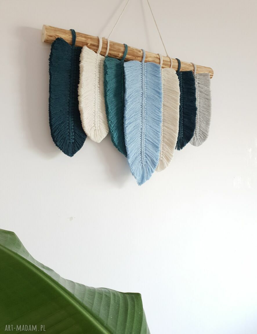 Makrama piórka Blue - boho dekoracja ścienna na zamówienie