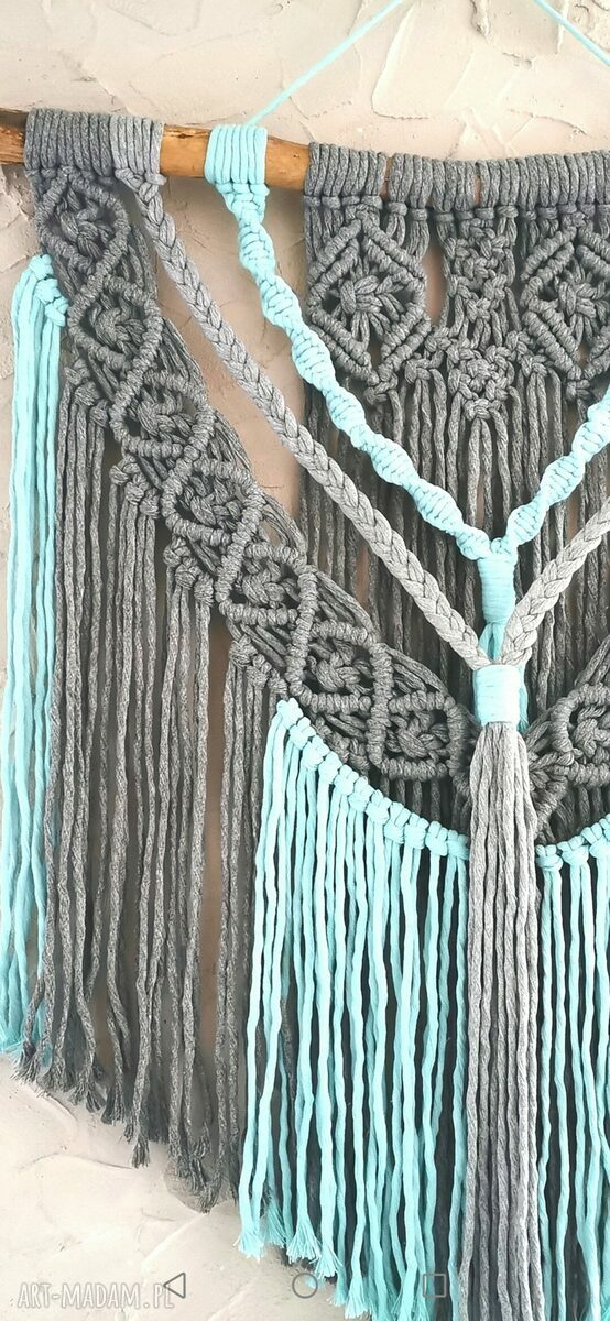 Makrama ścienna boho (mkr 17) w szarości i turkusie