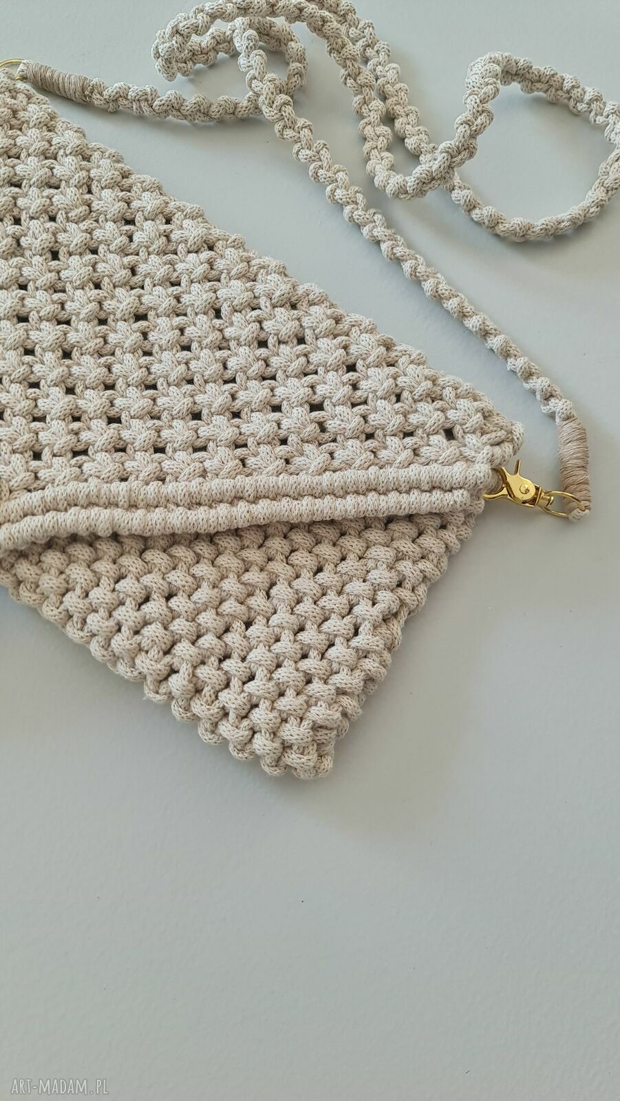 Makramowa kopertówka ze sznurka ivory (ręcznie robiona)