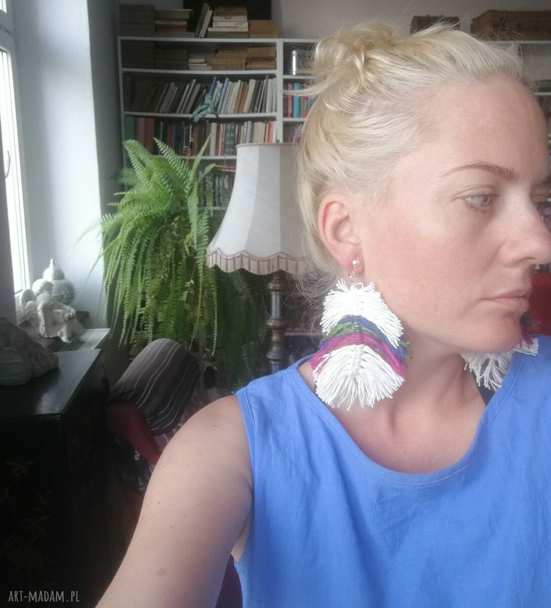 Klipsy makramowe w stylu boho - lekkie, duże i ręcznie plecione