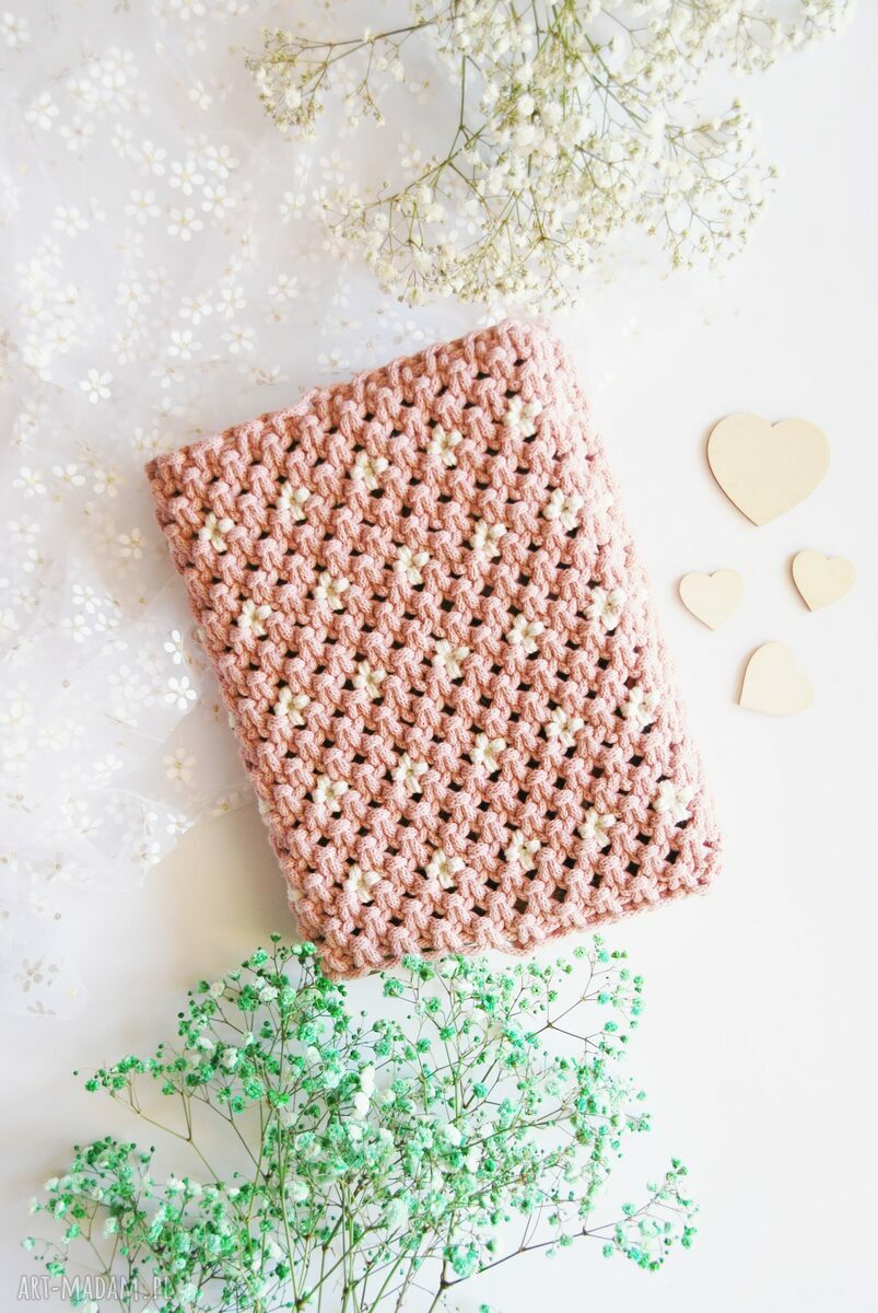 Makramowy otulacz na książkę A5 - różany pokrowiec 3 mm (handmade)
