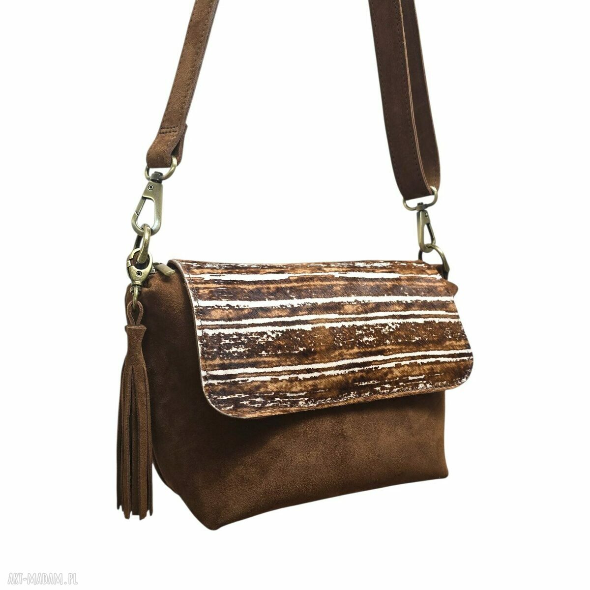 Mała torebka na ramię ze skóry zamszowej tobacco - U’Petitka crossbody