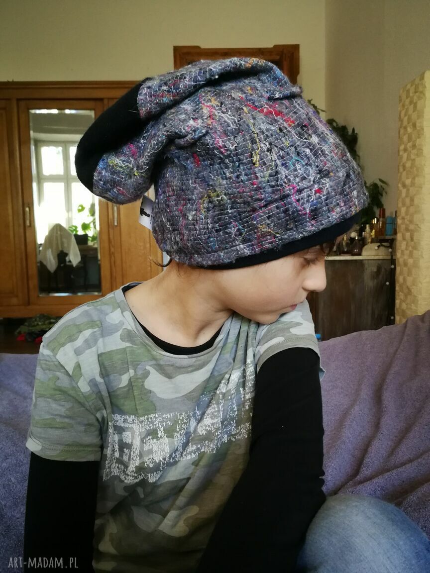 Czapka boho na podszewce 55-56 cm - rękodzieło Ruda Klara