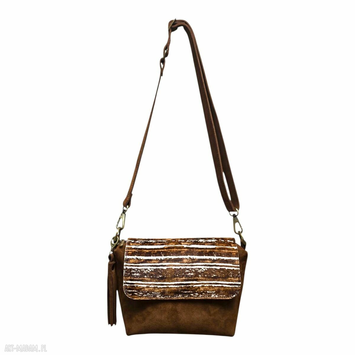 Mała torebka na ramię ze skóry zamszowej tobacco - U’Petitka crossbody