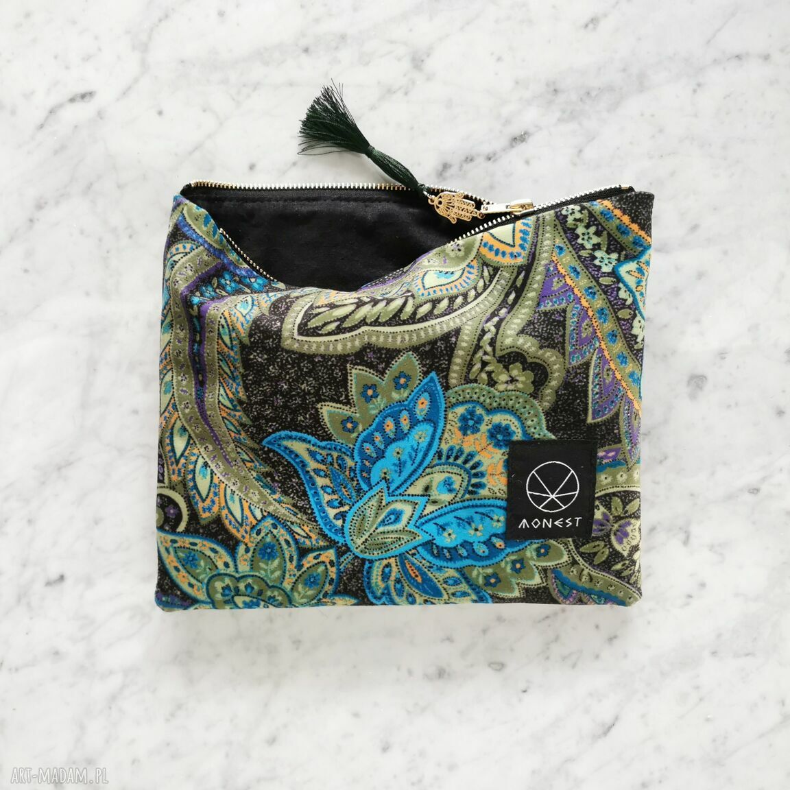 Mała kosmetyczka wzór Paisley z zawieszą hamsa