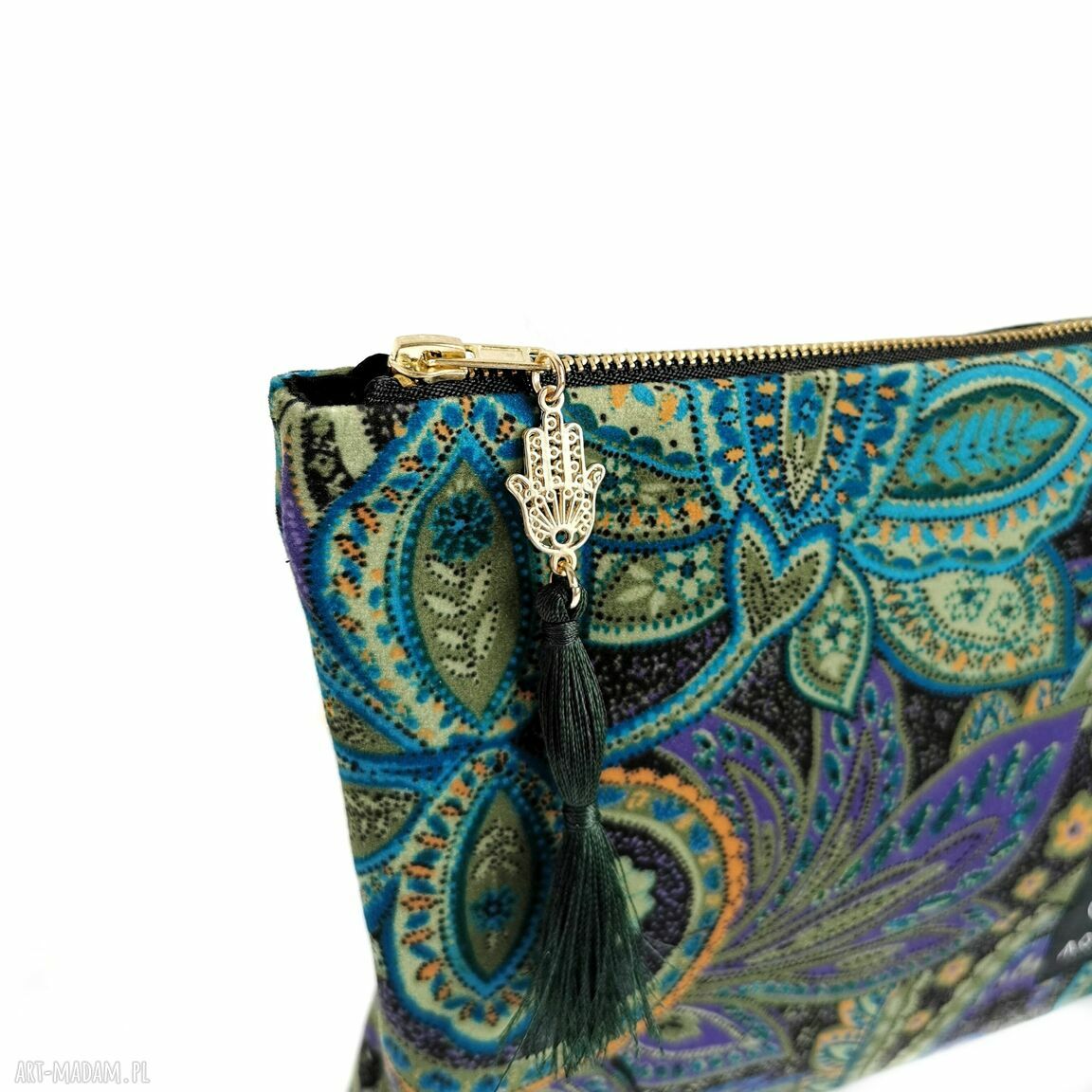 Mała kosmetyczka wzór Paisley z zawieszą hamsa