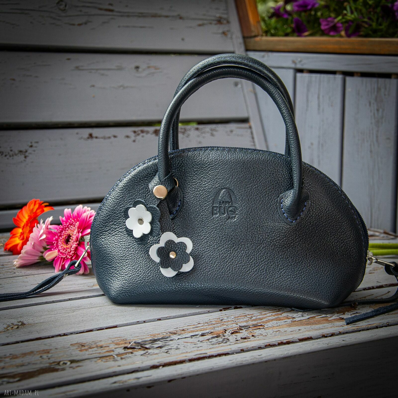 Mała granatowa torebka skórzana na ukos crossbody LadyBuQ Art
