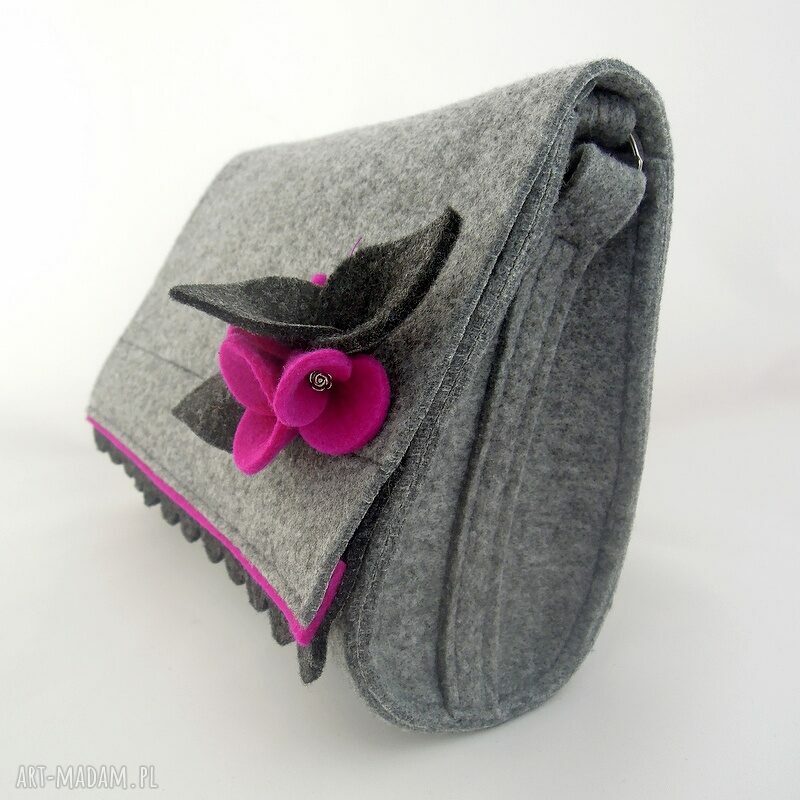 Mała Teczka z Broszką Fuksja handmade