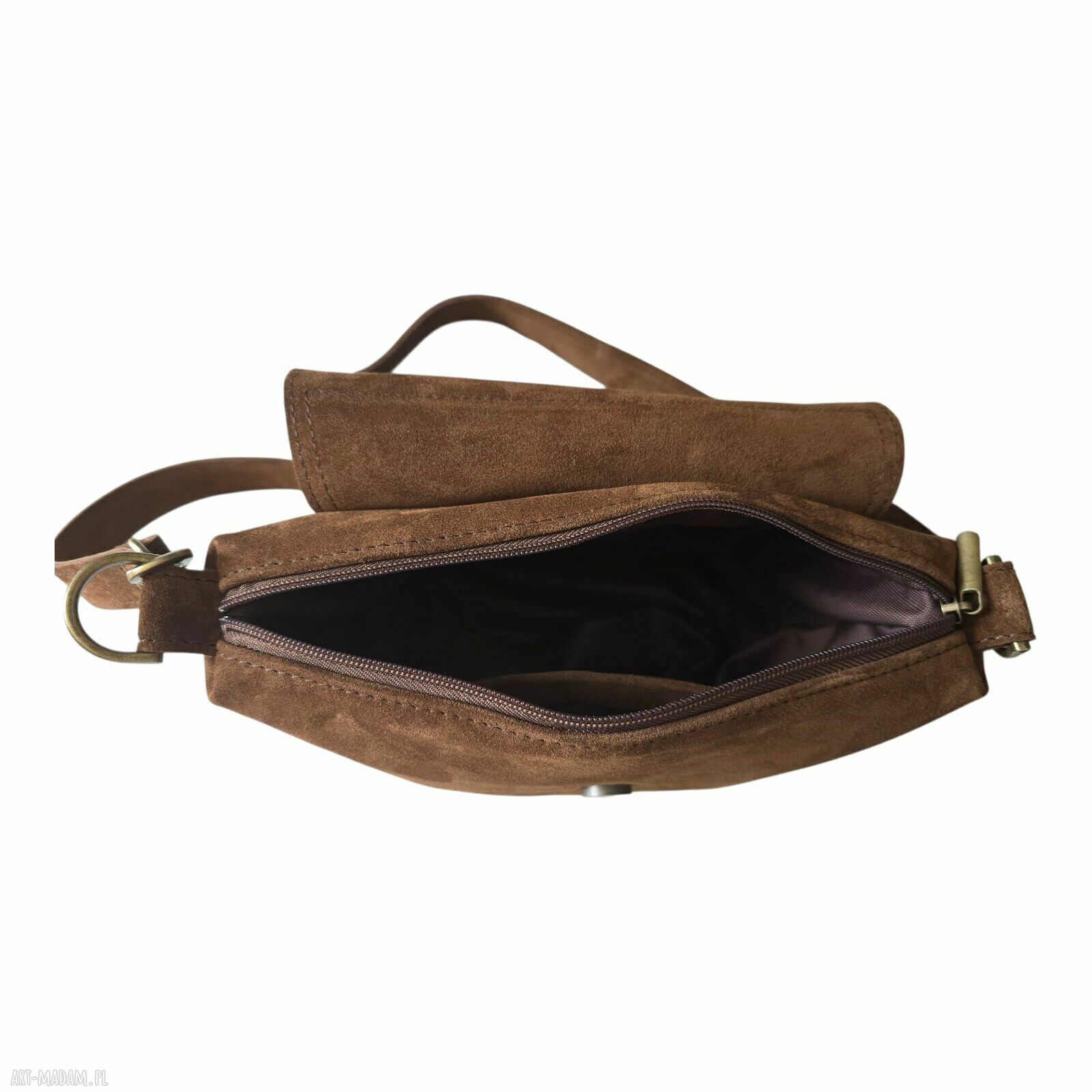 Mała torebka na ramię ze skóry zamszowej tobacco - U’Petitka crossbody