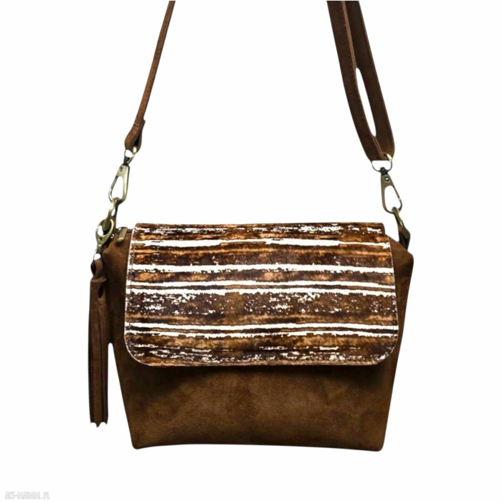 Mała torebka na ramię ze skóry zamszowej tobacco - U’Petitka crossbody