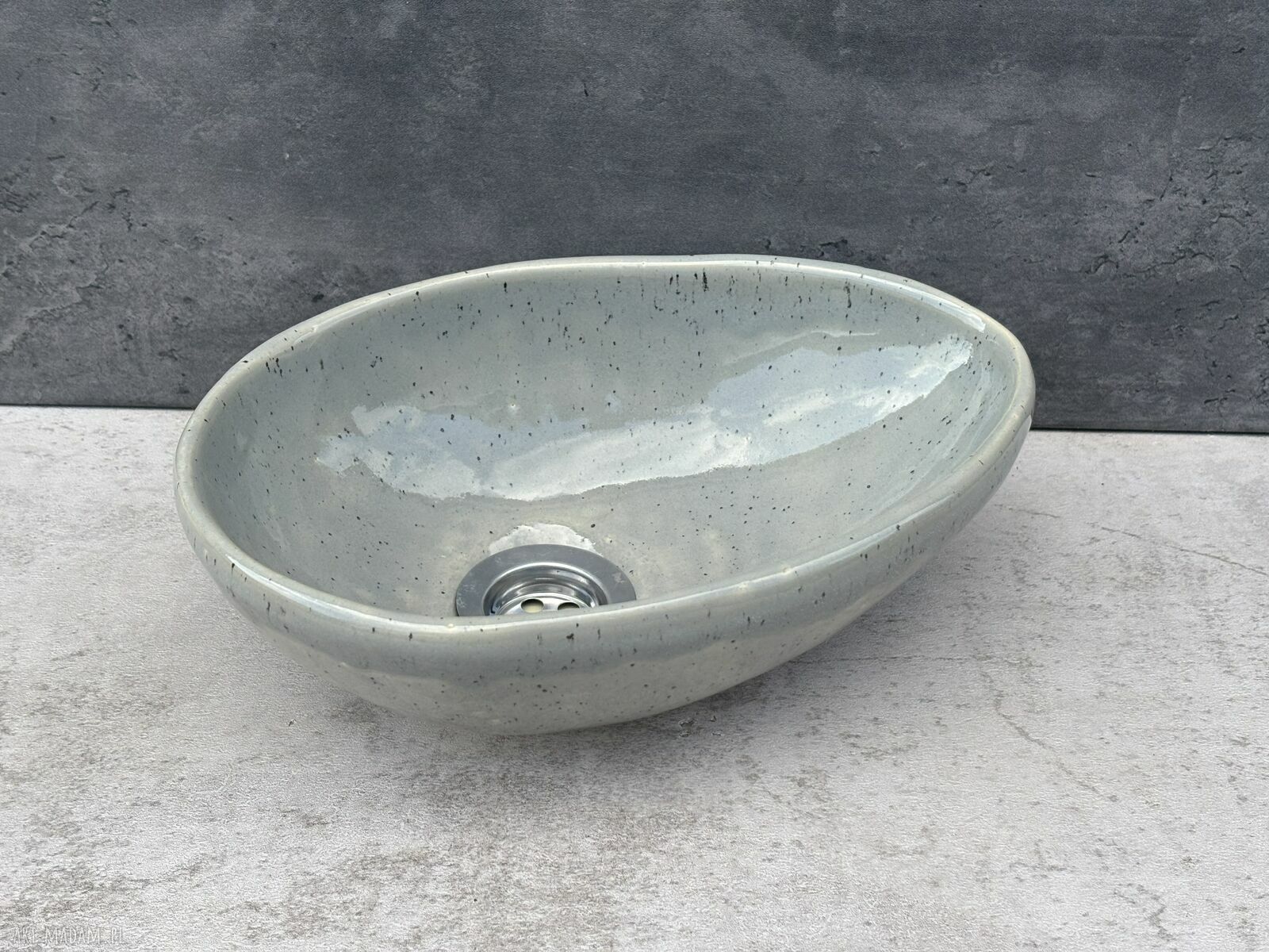 Mała umywalka ceramiczna nablatowa 28x20 cm - ręcznie robiona, szara