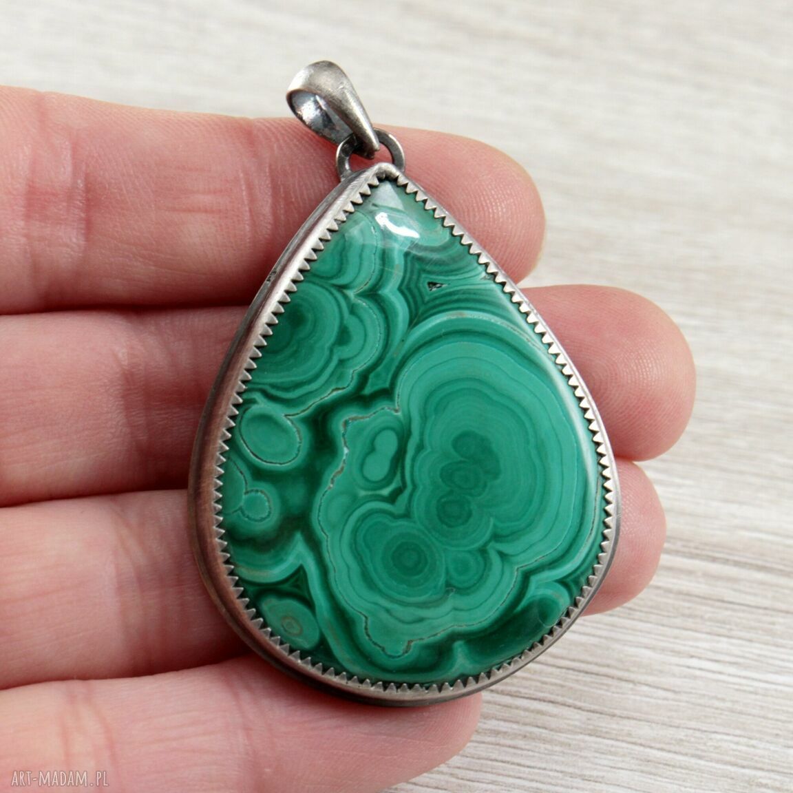 Malachit w oksydowanym srebrze - wisior handmade 925/999
