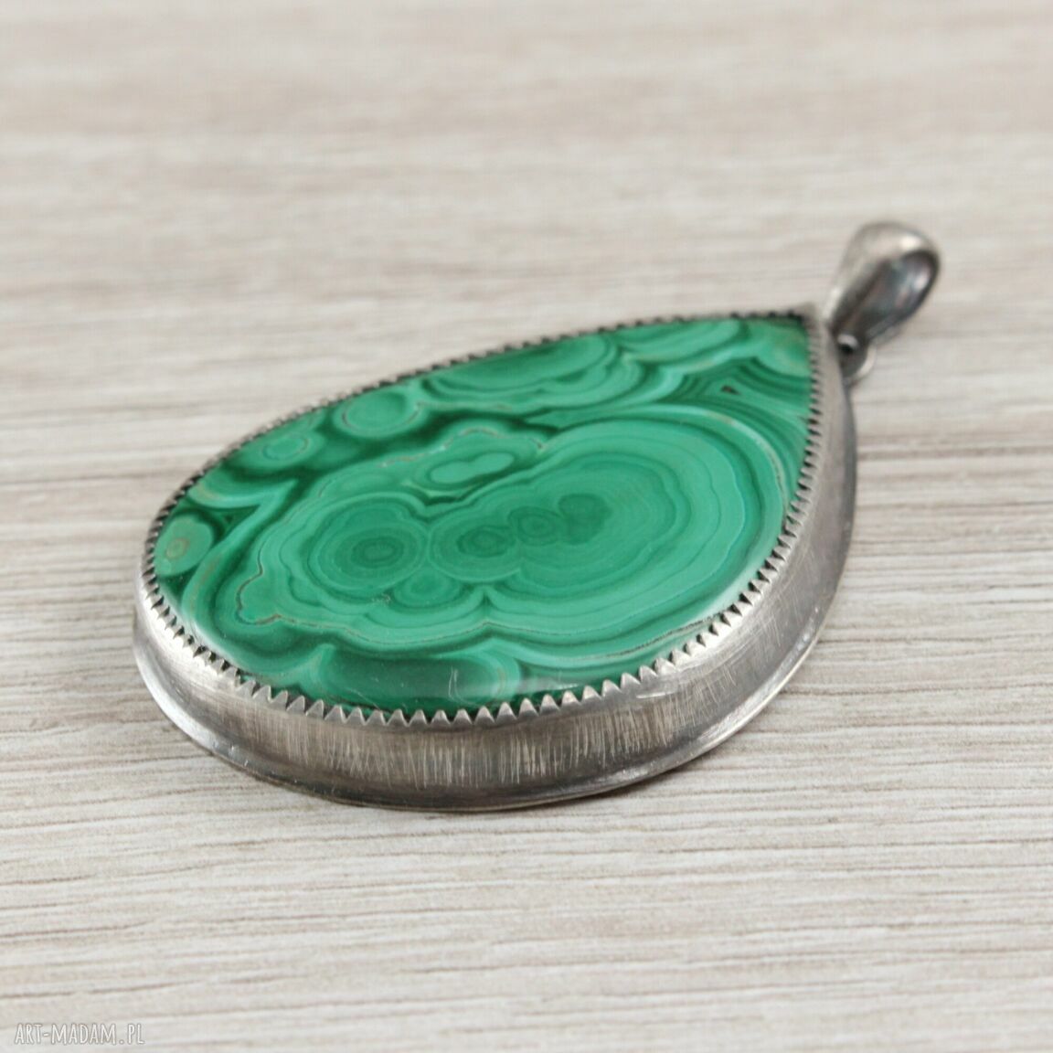 Malachit w oksydowanym srebrze - wisior handmade 925/999