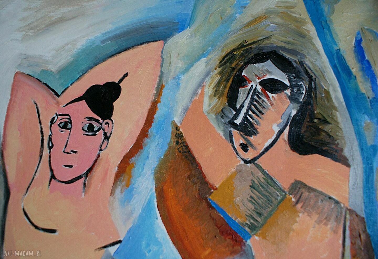 Duży obraz olejny „Panny z Awinionu” Pablo Picasso kubizm na blejtramie 100x80 cm, edycja limitowana