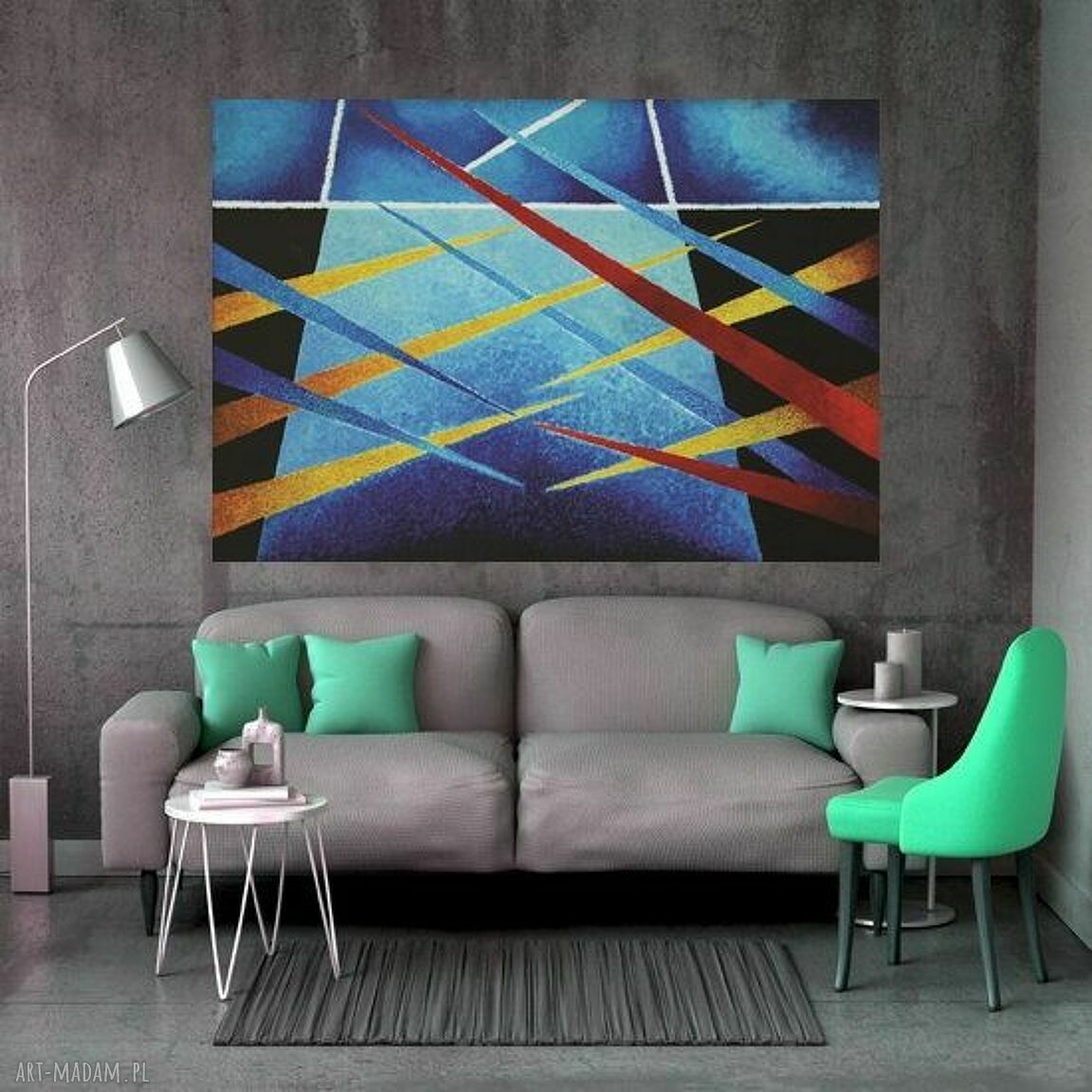 Duży obraz olejny abstrakcja industrial do salonu 100x70 cm na blejtramie (edycja limitowana)