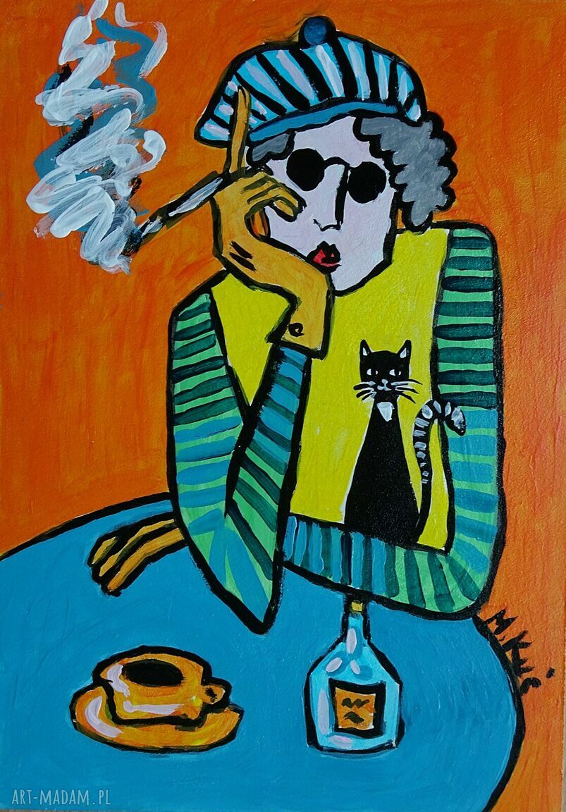 Obraz Babcia z fajką - ręcznie malowany akryl do salonu 21x29 cm