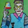 ręczne wykonanie obrazy obraz babcia z lamką wina